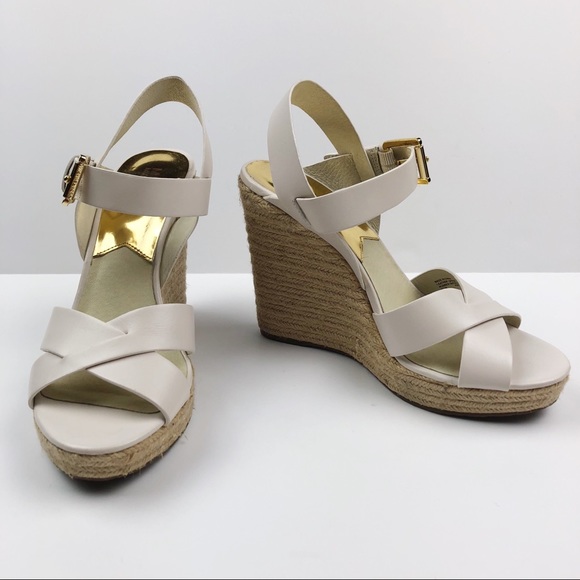 MICHAEL KORS Viola Vanilla/Gold Espadrille Wedges